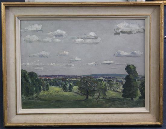 Lord Methuen (1886-1974) Meadows below Monkton, Farleigh, July 1948, 17.5 x 24.5in.